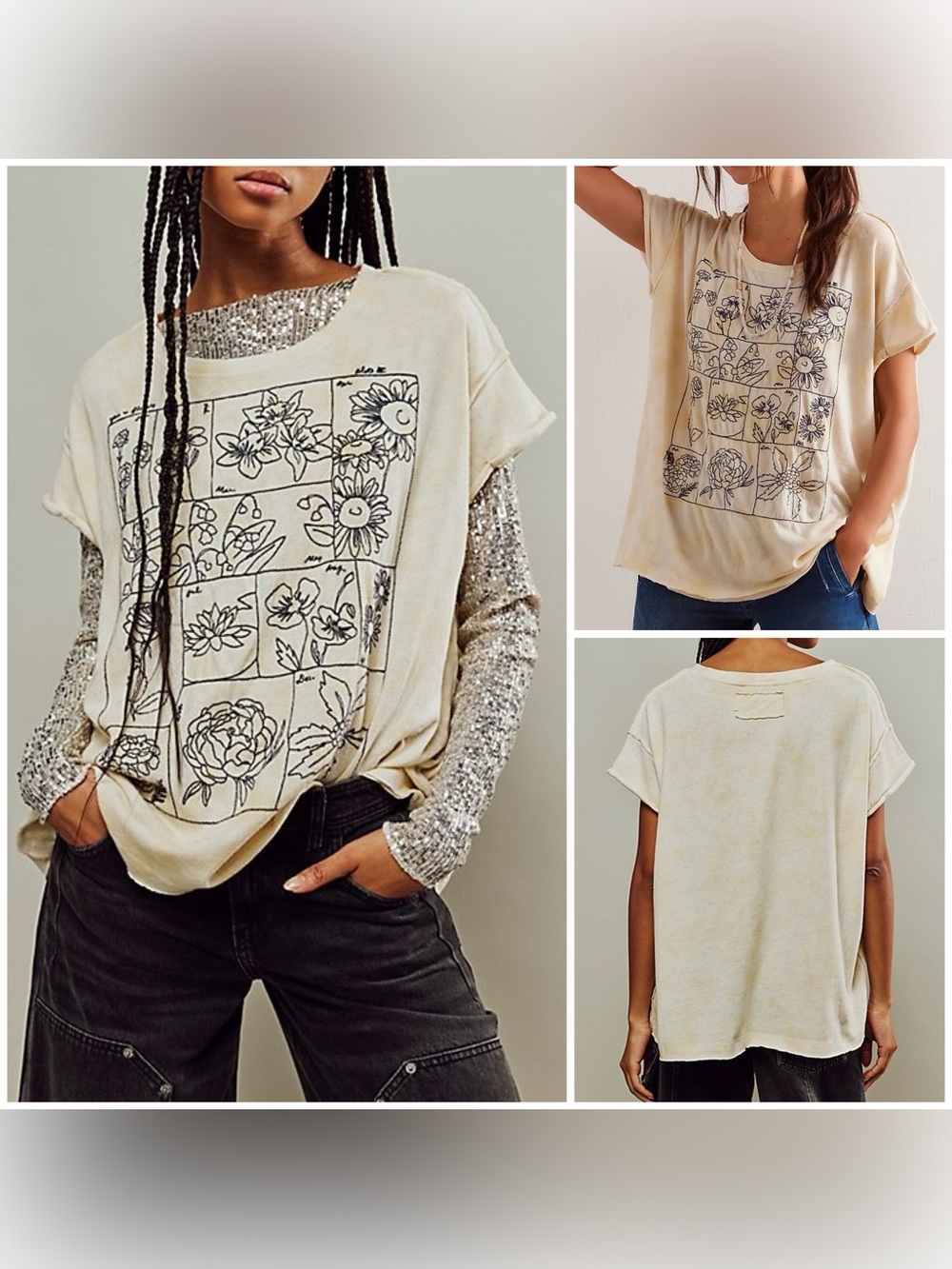 NWT Free People We The Free Spring Fling Tee - tea combo - Small